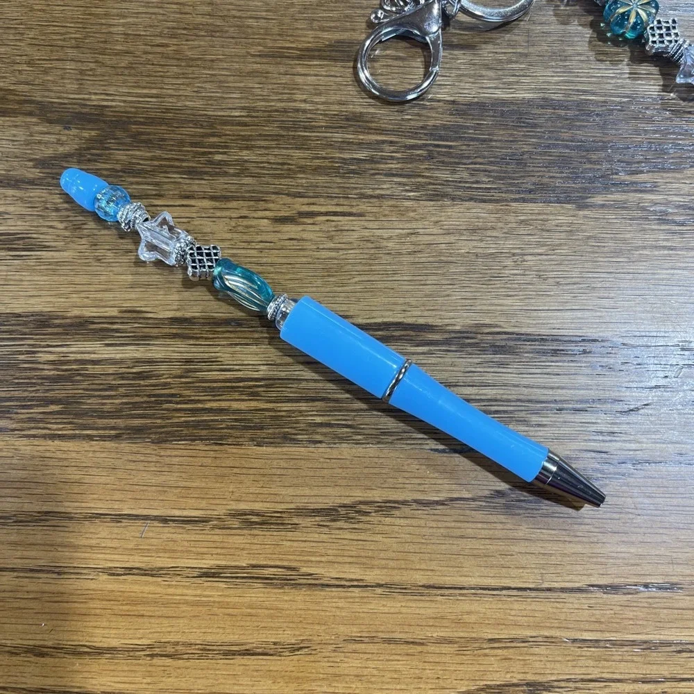 Decorated Multi Color Ink Pen + Refill &‎ Matching Key Chain Beaded Handmade NEW